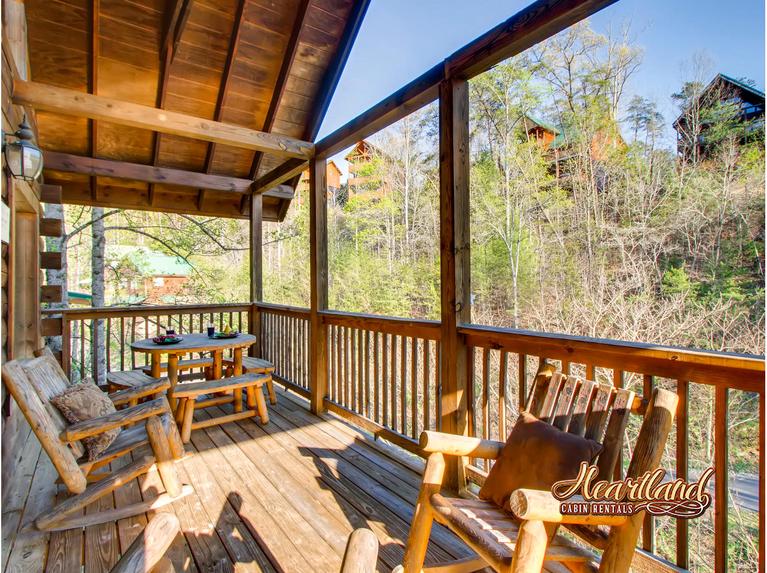 Deck with wooden porch furniture